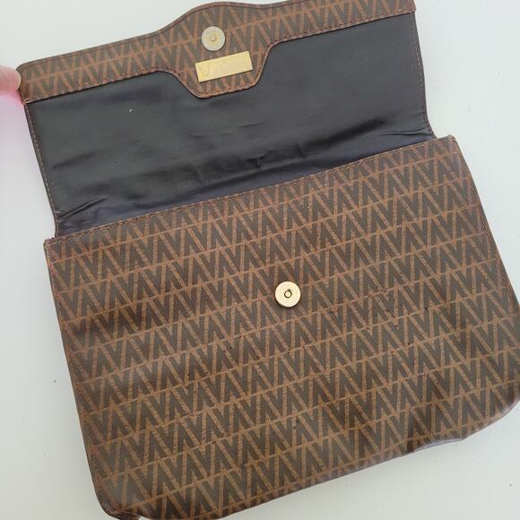 Mario Valentino V Bag Clutch Envelope Vintage Handbag Zip Designe Italian Brown - Picture 3 of 11
